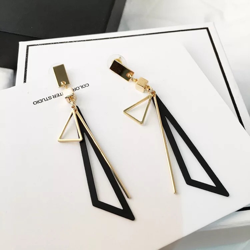 Long Statement Triangular Tassel Dangle Earrings - Picture 3 of 11